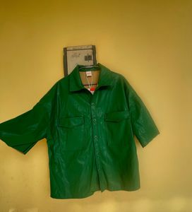 Green Faux Half Leather Jacket