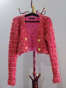Pink Tweed Cropped Jacket
