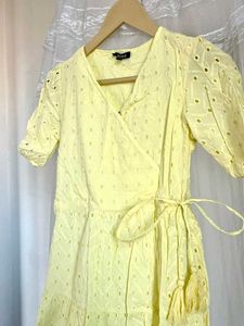 Butter Yellow Eyelet Wrap Dress