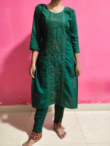Green Embroidery Kurti Set