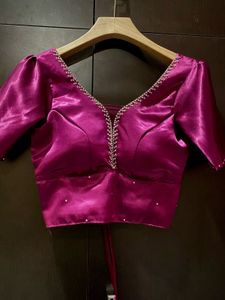 Luxe Pink Satin Blouse with Pearl Embellish