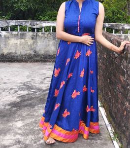 Blue Floral Print Maxi Dress