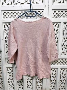 🎀Pink Crocheted Trim Top B