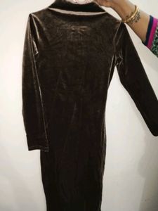 Brown Velvet Mock Neck Mini Dress
