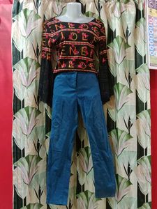 Vintage Top & Blue Pants Set
