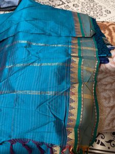 Teal &amp; Gold Striped Saree