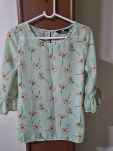 Floral Top With Ruffle Sleeves