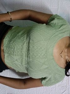 Cropped Knit Top - Sage Green