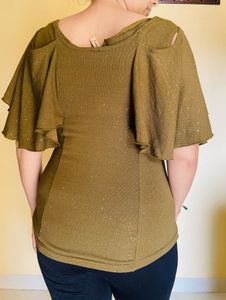 Olive Top with Ruffle Sleeves