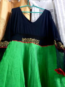 Layered Green And Black Dress/Kurti