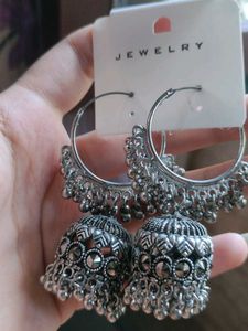 Silver Jhumka Hoop Earrings