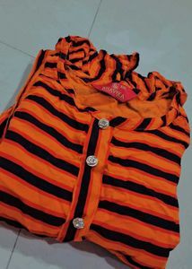 Striped Orange Casual Dress