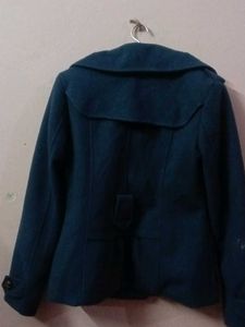 Stylish Blue Wool Blend Coat