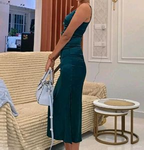 SAVANA Green Satin Dress