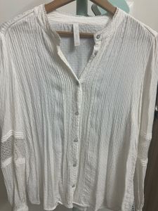 MANGO Lace Detail Puff Sleeves Plumeti Shirt
