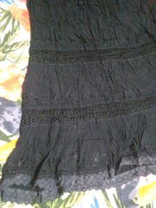 Tiered Black Lace Trim Skirt