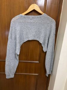 Grey Cropped Long Sleeve Top