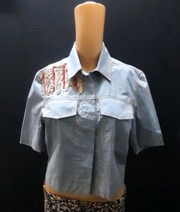 Teal Supreme Quality Cotton Shirt, Multicolored Sequins