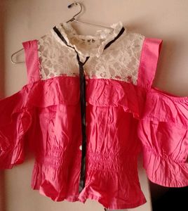 Chic Pink Cold Shoulder Top  & Ruffled