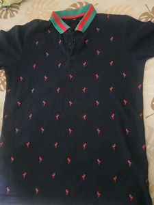 Splash Flamingo Print Polo T-Shirt- M size