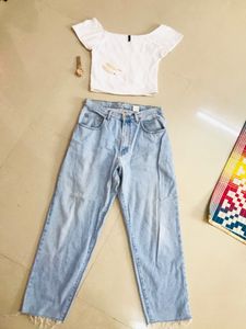 high waisted , loose straight fit pants