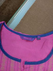 Magenta Kurti With Blue Border