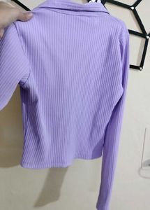 Ribbed V-Neck Long Sleeve Top