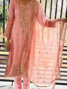 Elegant Peach Embroidered Kurta Set