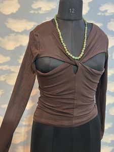 Brown Cutout Long Sleeve Top