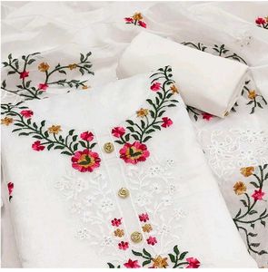 ✨ Beautiful Embroidered Unstitched Cotton Suit for