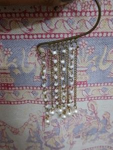 Pearl And brass Dangle Earrings: earcuff style