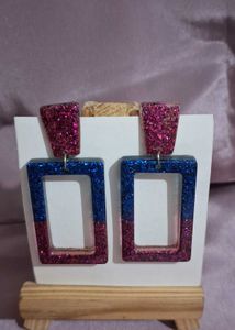 Sparkly Statement Earrings Pink & Blue Toned