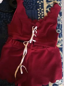 Cute Burgundy Two-Piece Set