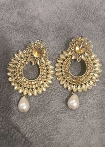 Studded Gold & Pearl Drop Earrings
