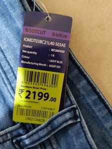 Blue Denim Flare Jeans, 36 Size