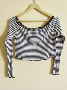 Striped Off-Shoulder Long Sleeve Top