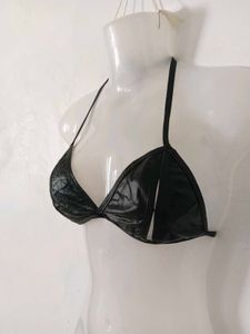 Black Faux Leather Halter Top