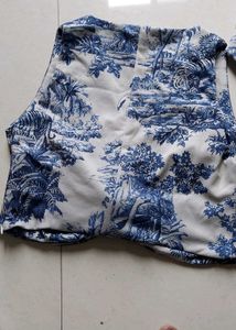 Blue Checkered Crop Top