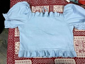 Cute Blue Puff Sleeve Top