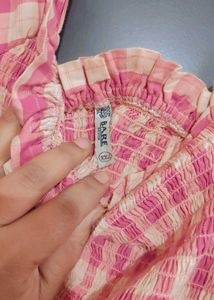 Pink Check Printed Crop Top For 34 Bust
