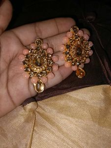 Elegant Peach &amp; Gold Statement Earrings