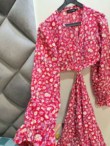 Beautiful Cutout Floral Red Dress