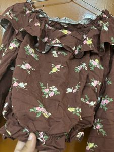Brown Floral Crop Top