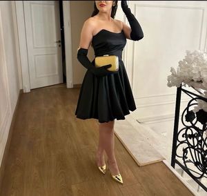 Black Bustier Satin Bandeau Dress Evening