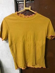 Mustard Ruffle Trim Top
