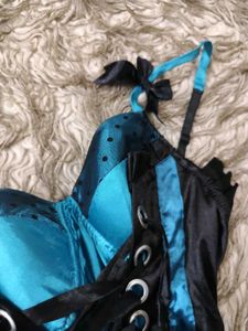 Gothic Y2k Black And Blue Burlesque Corset Top