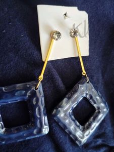 Vintage Blue Geometric Dangle Earrings