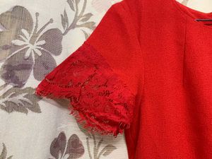 Red Lace Trim Dress