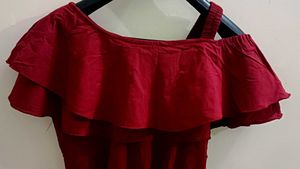 Red Ruffle One-Shoulder Top With Match Pants💞