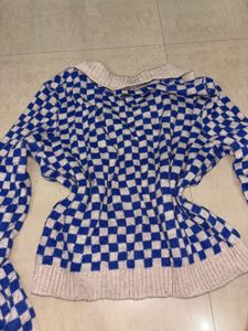Checkered Knit Cardigan
